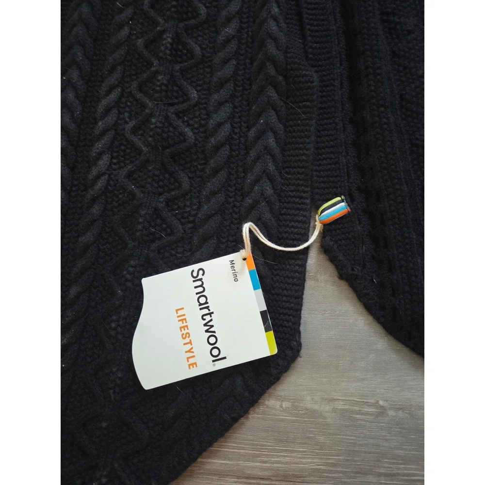 Smartwool Lifestyle Black Cable Knit Merino Wool Blend Tassel Scarf NWT